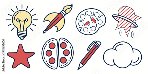 a collection of colorful icons for creativity and inspiration Vector