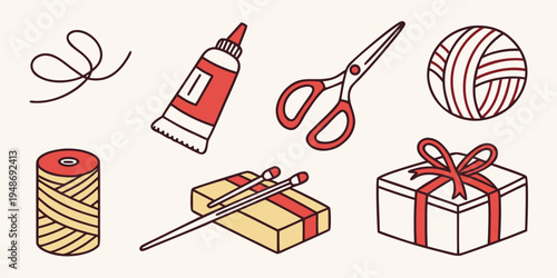 a collection of gift wrapping supplies Vector