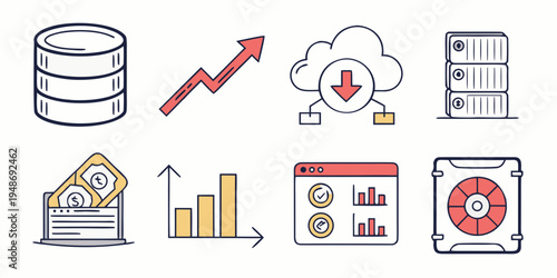 a collection of data storage and analysis icons Vector