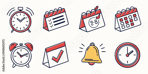 a set of colorful icons related to time and schedule Vector