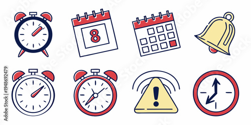 collection of alarm clock icons and symbols Vector