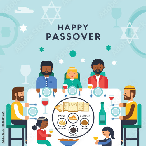 Illustration of a family celebrating a religious holiday at a festive dinner