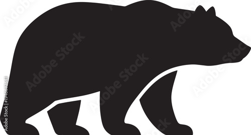 Silhouette of a bear walking on white background  side view