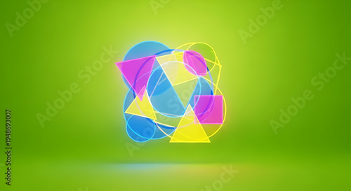 Colorful geometric shapes on green background abstract triangles