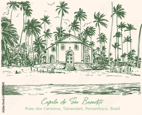 Hand-drawn sketches that tell a story! A drawing of the charming Chapel of Saint Benedict in Pernambuco, Brazil. A simple tribute to our religious architecture and Northeastern faith.