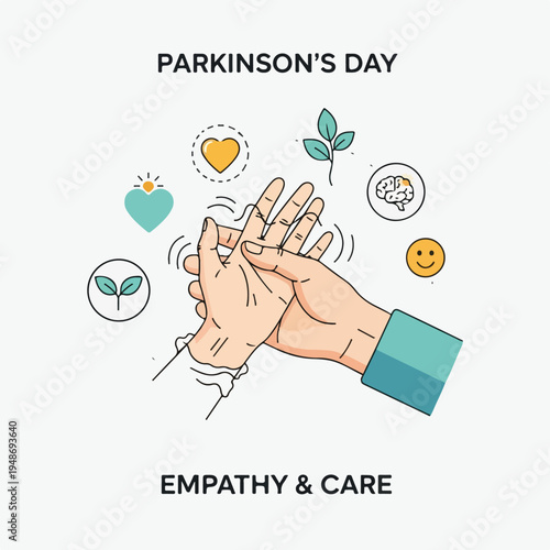 Illustration of hands with symbols representing empathy and well-being