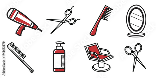 collection of hairdressing tools and accessories Vector