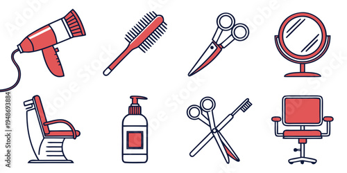 a collection of hairdressing tools and furniture Vector