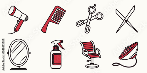a collection of hairdressing tools and accessories Vector