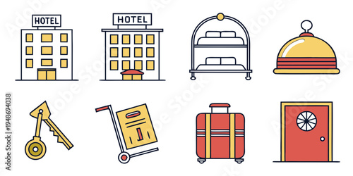 a set of icons representing hotel and travel related objects Vector