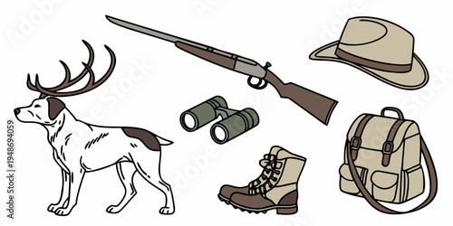 a deer and hunting gear Vector