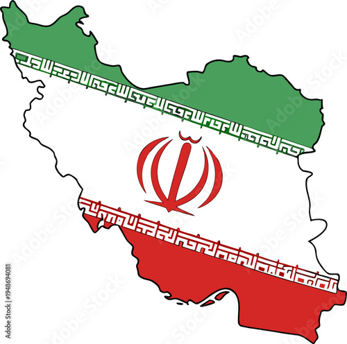 Iran map with national flag colors vector illustration isolated on transparent background.