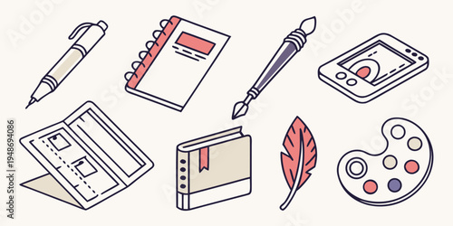 a collection of art and office supplies Vector