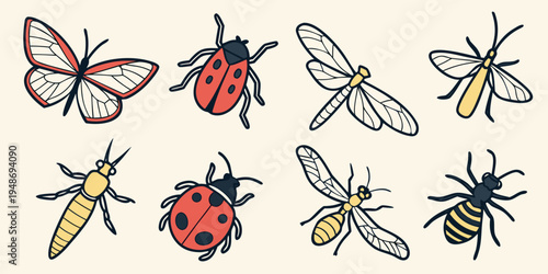 a group of insects including butterflies and beetles Vector