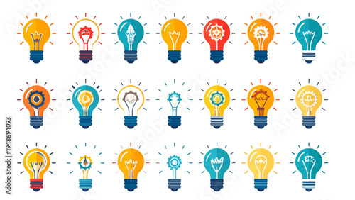 Light Bulb Idea Generation Icons with Brainstorming and Innovation Concept Vector Illustration