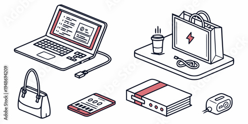 a collection of office and travel items Vector