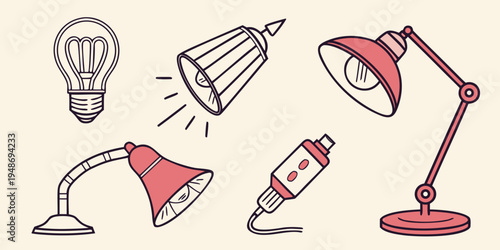 a collection of lamps and a light bulb Vector