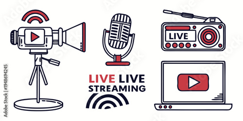 a collection of live streaming icons and symbols Vector