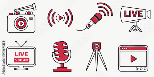 a collection of live streaming icons and equipment Vector