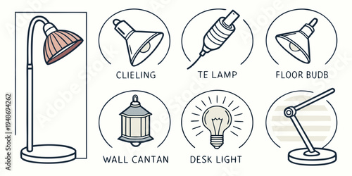 a floor lamp with different light bulb types and mounting options Vector