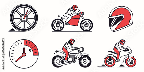 a set of motorcycle racing icons and gauges Vector