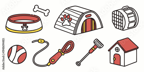 a collection of dog related items and accessories Vector