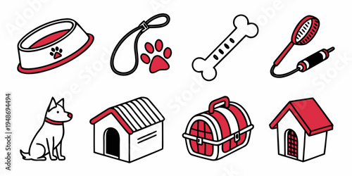 a collection of dog items and accessories Vector