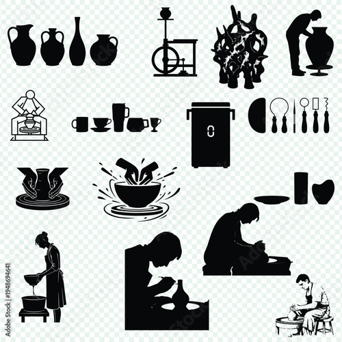 Pottery Making Silhouette Handmade Clay Pot Silhouette Vector bundle