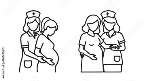 Nursing Staff Assisting Pregnant Woman Illustration for Maternity Care and Prenatal Healthcare Services
