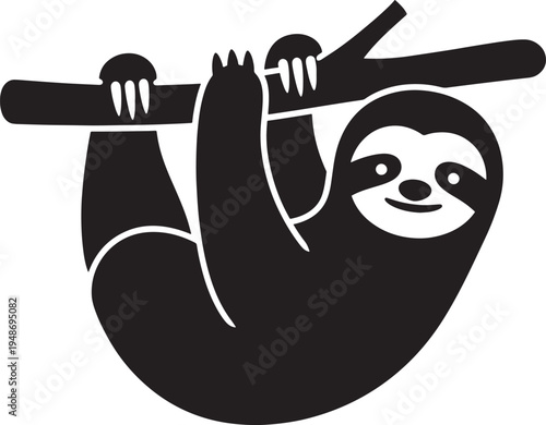 Smilingslothhangingfromabranchsilhouetteillustration