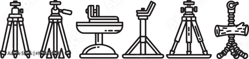 A variety of camera tripods and stabilizers for photography and videography Vector