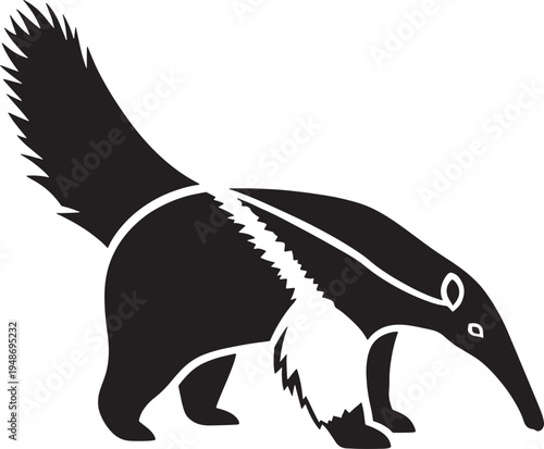 Graphic illustration of a skunk with white stripes walking sideways