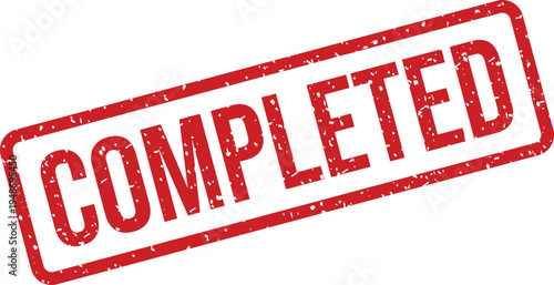 A prominent bold red rectangular rubber stamp clearly displays the word COMPLETED with a textured finish