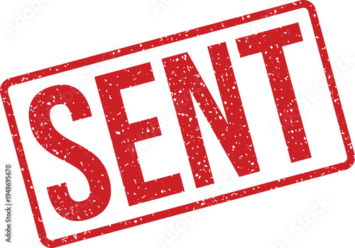 A prominent red rectangular rubber stamp impression clearly displays the word SENT on a pure white background