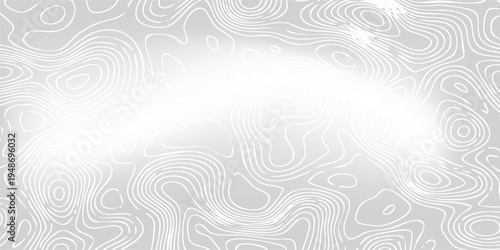 Soft gray relief map pattern with smooth white elevation curves, abstract geographic isolines forming organic landform shapes, minimalist vector background.