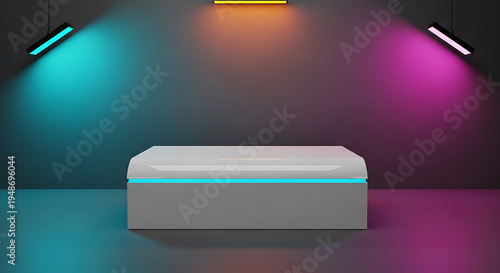 Gray rectangular with blue light strip on a colored background gray blue light rectangular shape lights