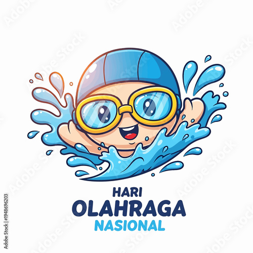 Swimmer Emoji Character with Goggles Surrounded by Splashes