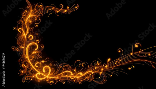 Golden musical notes corner frame isolated on black background