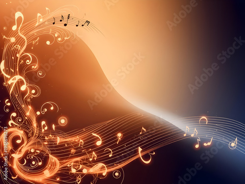 Abstract golden musical notes background
