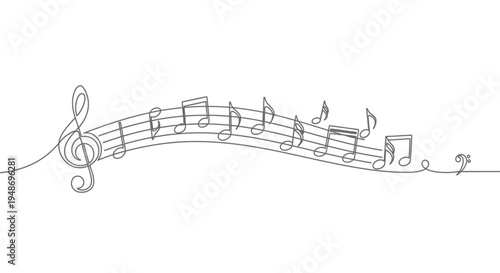Quadro su tela Wavy Music Staff with Notes and Treble Clef Continuous Line Art