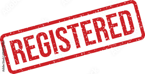 A striking distressed red rectangular rubber stamp with the bold word REGISTERED displayed clearly conveying official record