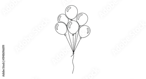 Simple continuous line drawing of a bunch of party balloons.
