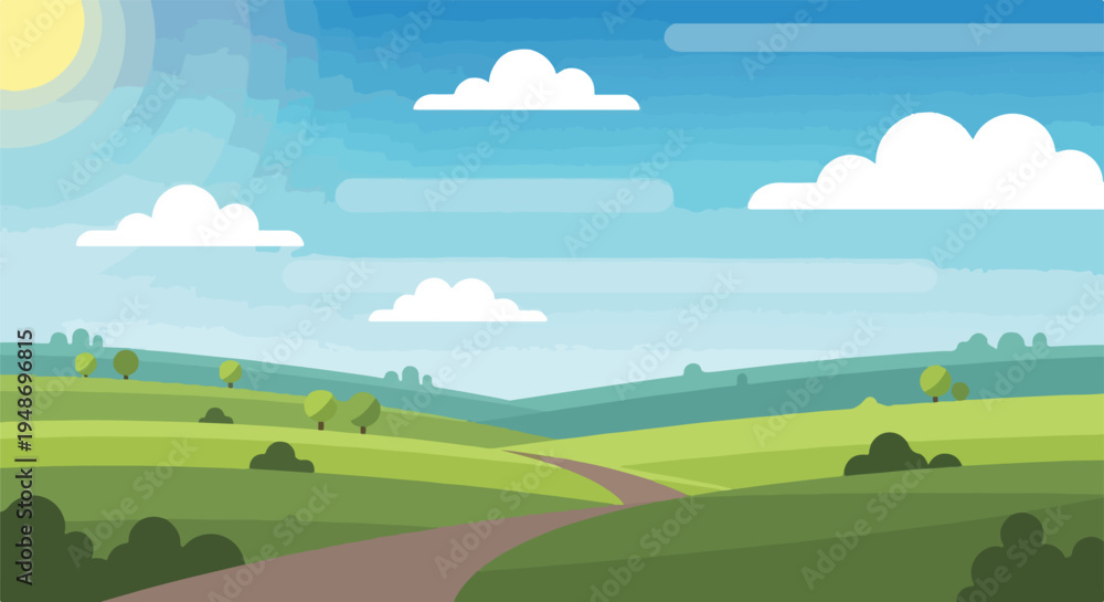 Fototapeta premium Pixelated landscape depicting a sunny day with rolling green hills