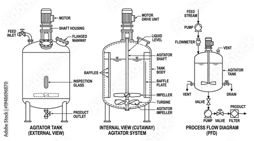 Industrial Agitator Tanks and Process Flow Diagram