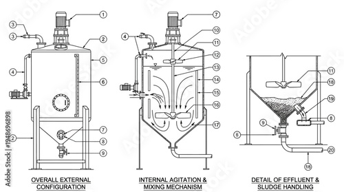 Industrial Tanks and Mixing Mechanisms Diagram