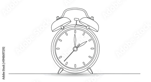 Cuadro en lienzo Simple line drawing of an old-fashioned alarm clock, representing time and punct