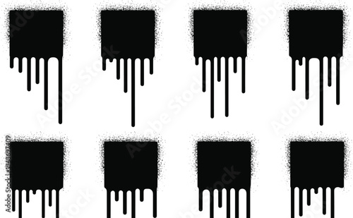 Set of black paint drips in square shapes for creative design and grunge-style art projectsSet of black paint drips in square shapes for creative design and grunge-style art projects