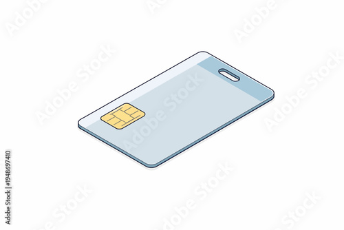 Compact digital identification module for electronic devices, illustrated as an isometric smart card with a metallic integrated circuit chip