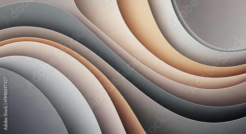 Layered wavy lines in shades of gray beige and brown abstract