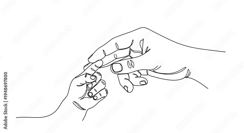 Obraz premium Parent and child hands connected by a single line, symbolizing unity and love.